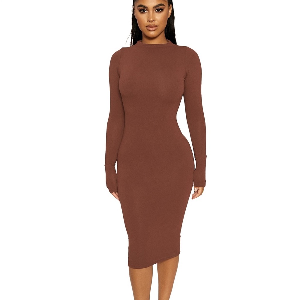 Naked wardrobe midi body con turtle neck dress
